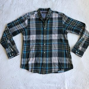Ben Sherman Grey Blue Plaid Button Down Shirt